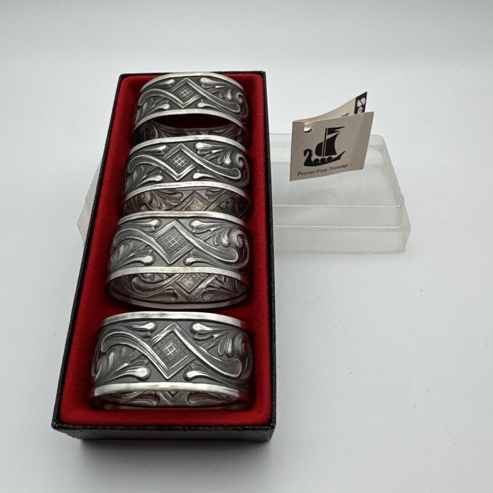 Vintage Norwegian Selandia Pewter napkin rings set of 4